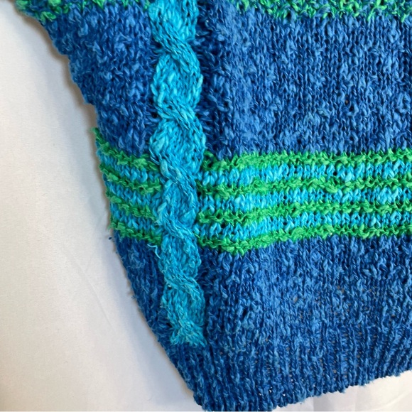 DONAGAIN Women’s Vintage Blue Linen Knit Short Sleeve Sweater Size Medium - Picture 8 of 9